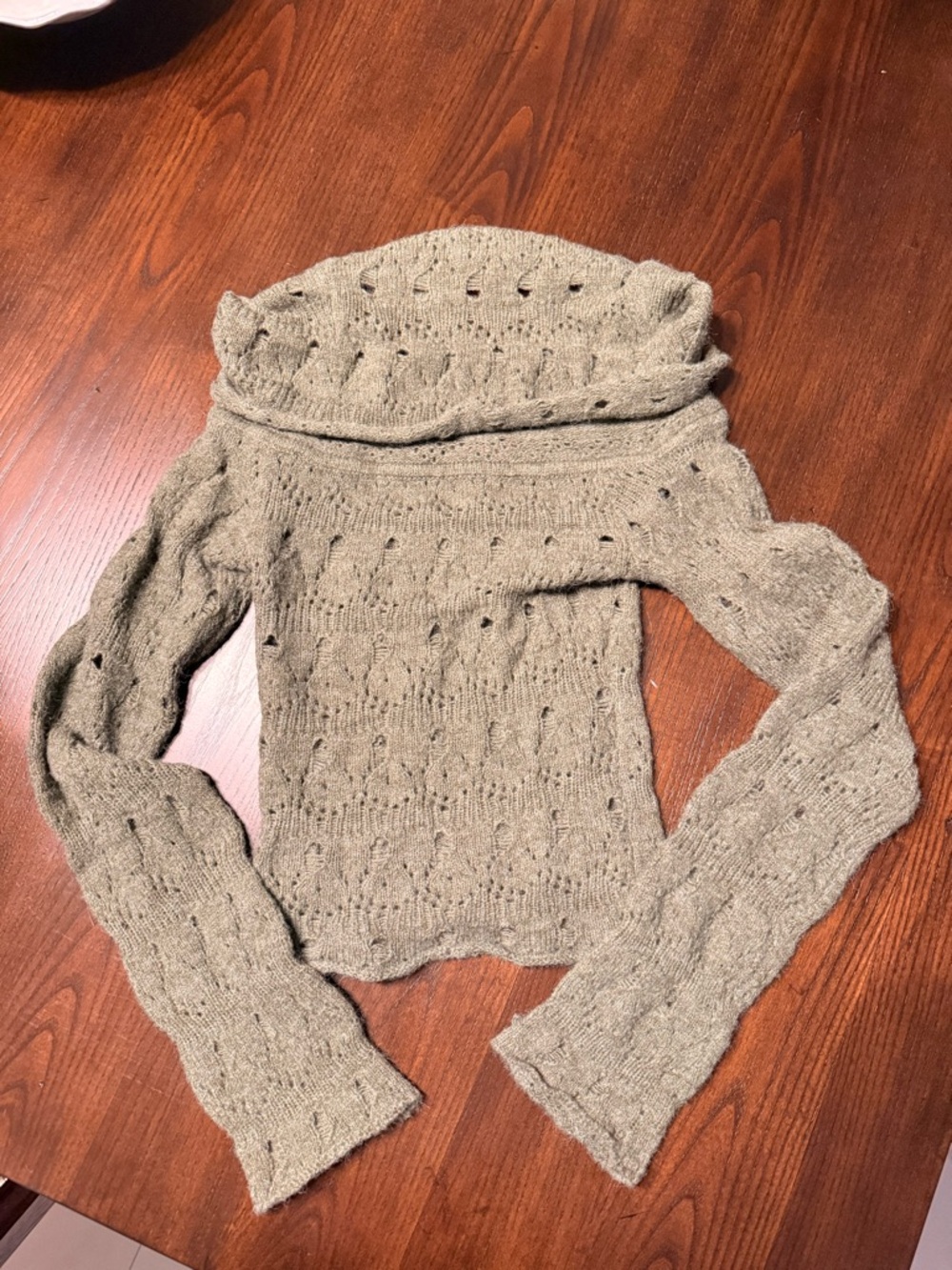 Edikted Open-Knit Off-Shoulder Sweater in Sage
